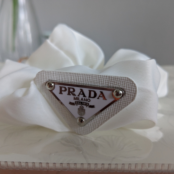 Prada White Silk Hair Scrunchie - Picture 3 of 4